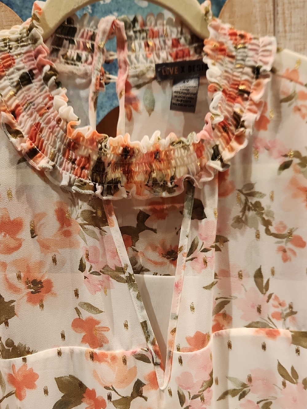 Like New Cond Love By Design Floral Tiered Midi Dress Peach, Olive, Cream Sz  4X - Picture 4 of 8